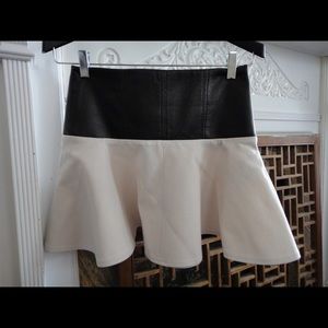 tibi skirt leather and stretchy cotton flare